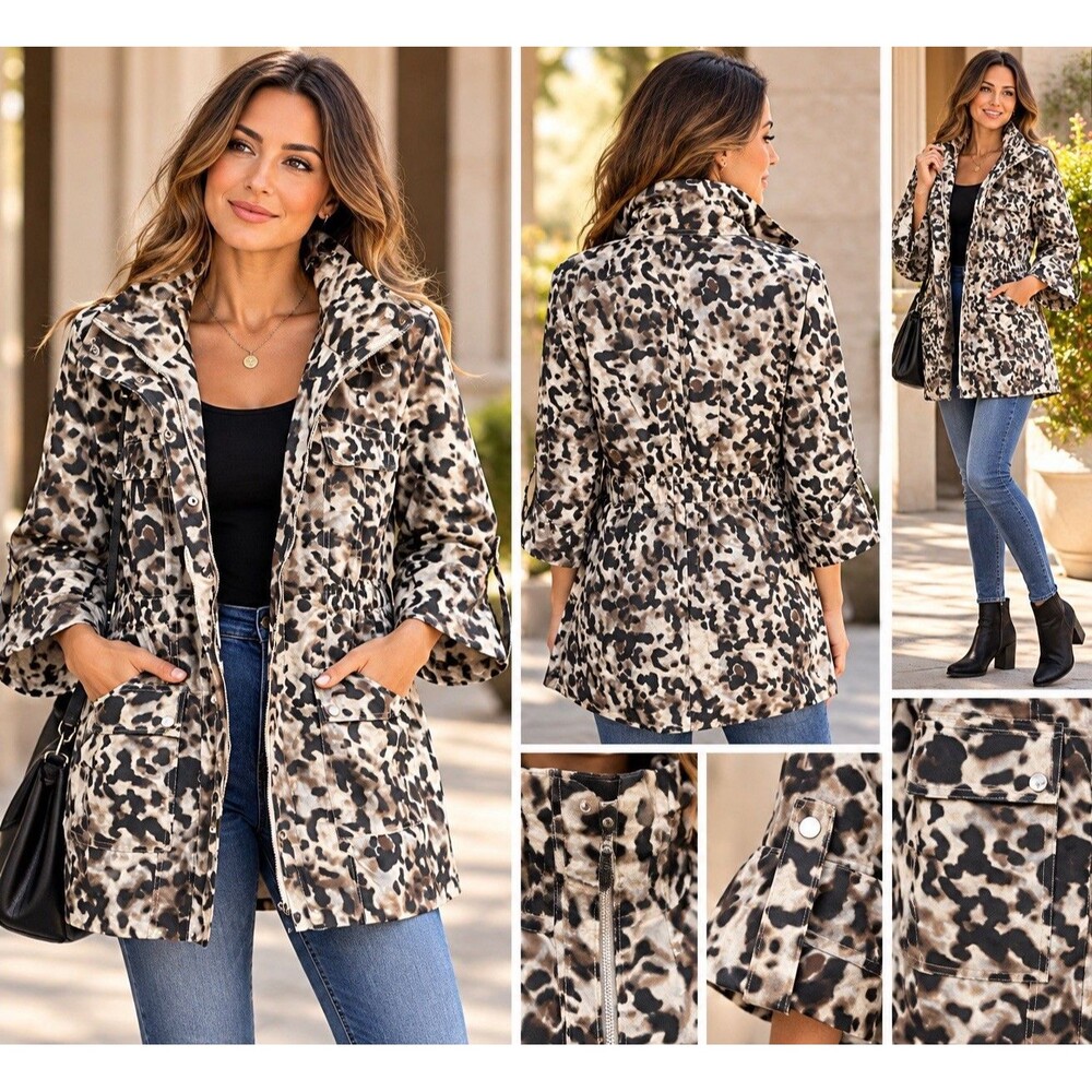 Alfani Animal Print Full Zip Women’s Rain Jacket Windbreaker Size L